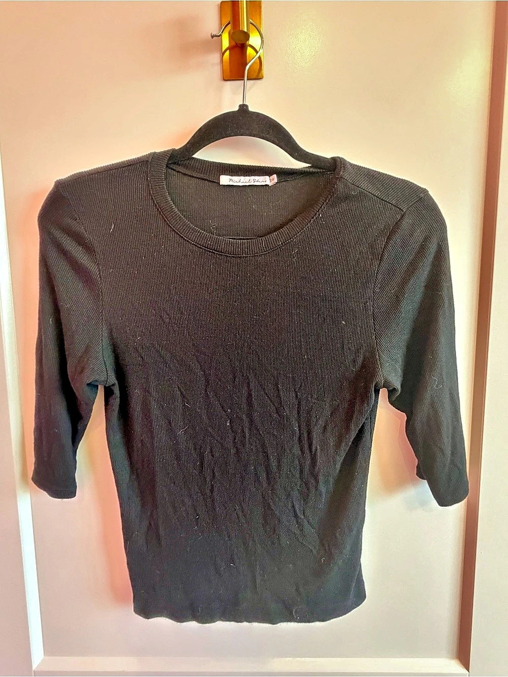 Michael Stars Ribbed Long Sleeve Tee Black - One Size